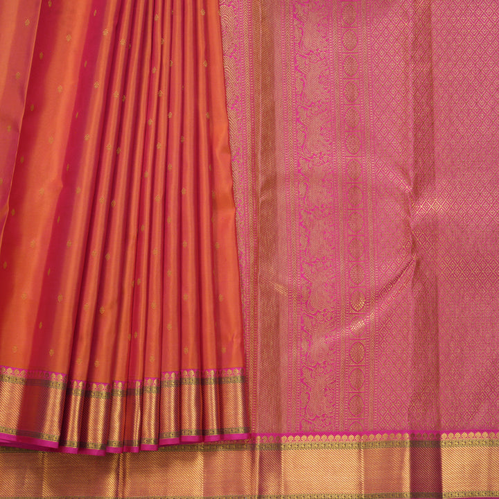 Hayagrivas Handloom Orangish-Pink Kanjivaram Silk Saree with Rani Pink Border KBF569G1-4