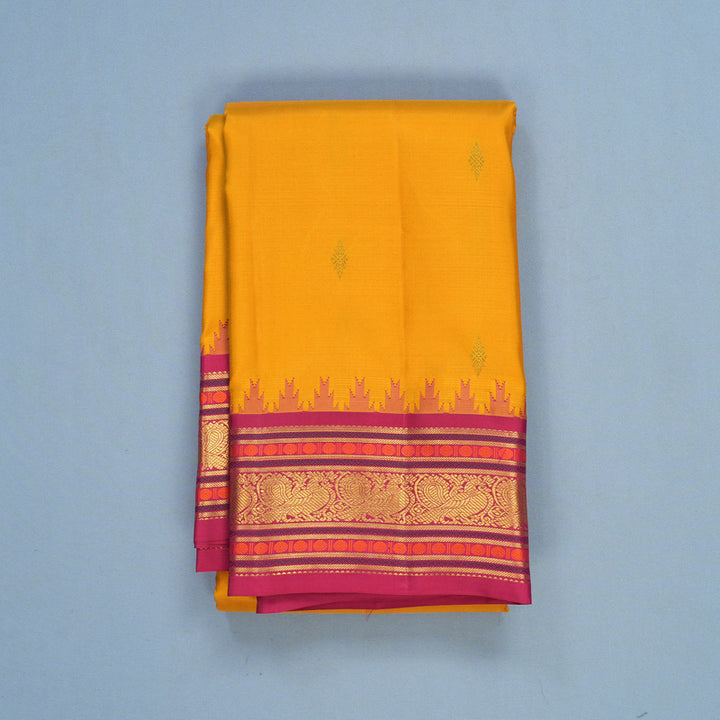 Hayagrivas Handloom Turmeric Yellow Kanjivaram Silk Saree with Pink Border KBF569G11-8