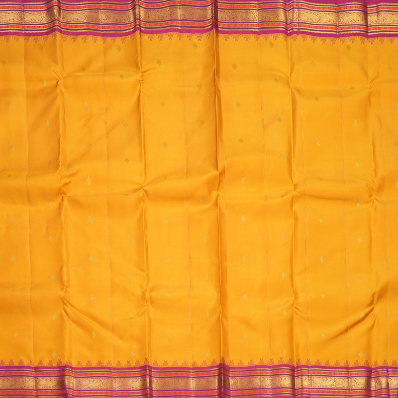 Hayagrivas Handloom Turmeric Yellow Kanjivaram Silk Saree with Pink Border KBF569G11-8