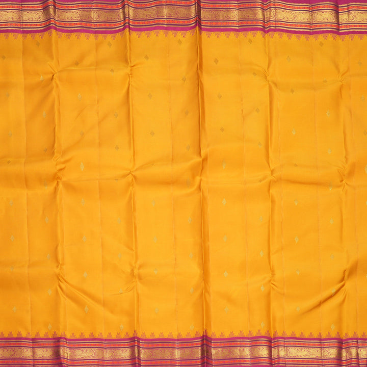 Hayagrivas Handloom Turmeric Yellow Kanjivaram Silk Saree with Pink Border KBF569G11-8