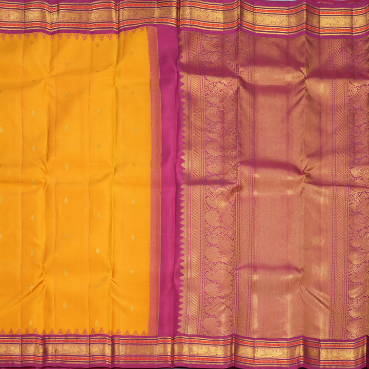 Hayagrivas Handloom Turmeric Yellow Kanjivaram Silk Saree with Pink Border KBF569G11-8