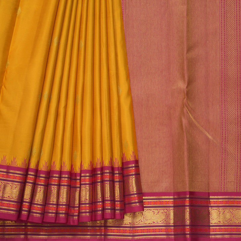 Hayagrivas Handloom Turmeric Yellow Kanjivaram Silk Saree with Pink Border KBF569G11-8