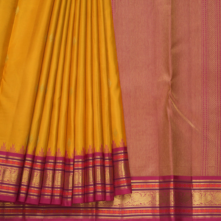 Hayagrivas Handloom Turmeric Yellow Kanjivaram Silk Saree with Pink Border KBF569G11-8