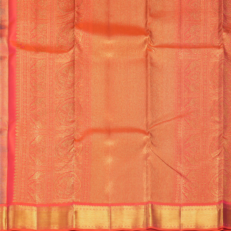 Hayagrivas Handloom Blue Kanjivaram Silk Saree with Pinkish-Orange Border KBF569G13-1