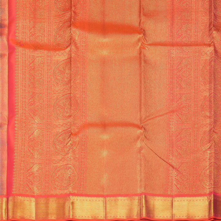 Hayagrivas Handloom Blue Kanjivaram Silk Saree with Pinkish-Orange Border KBF569G13-1