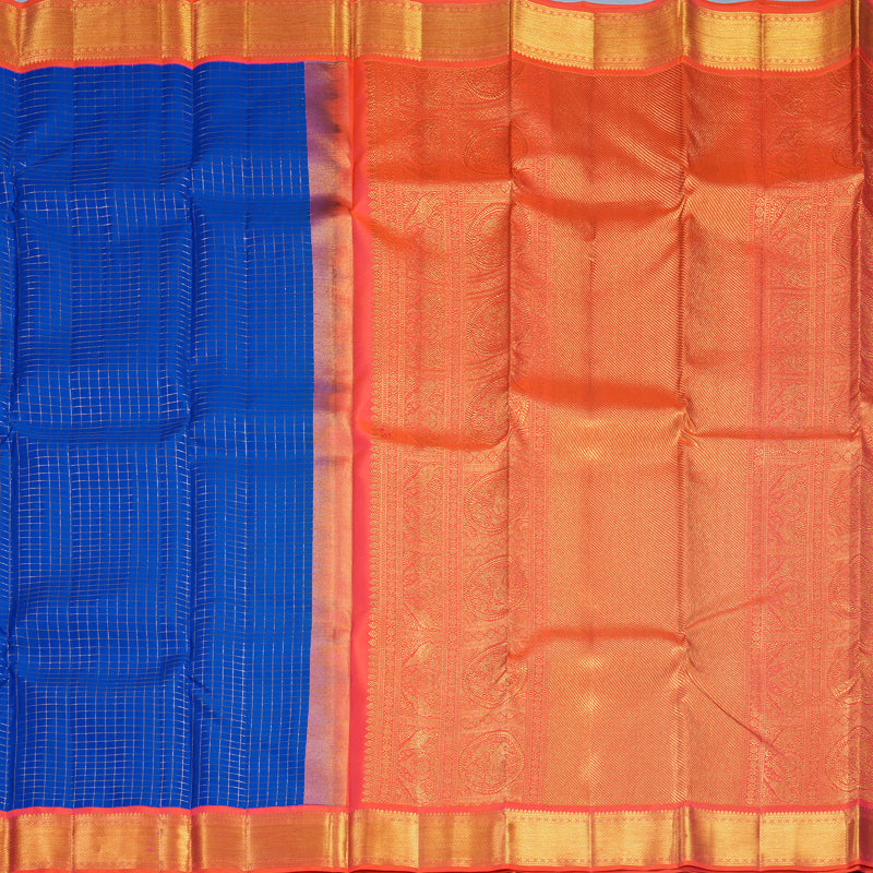 Hayagrivas Handloom Blue Kanjivaram Silk Saree with Pinkish-Orange Border KBF569G13-1