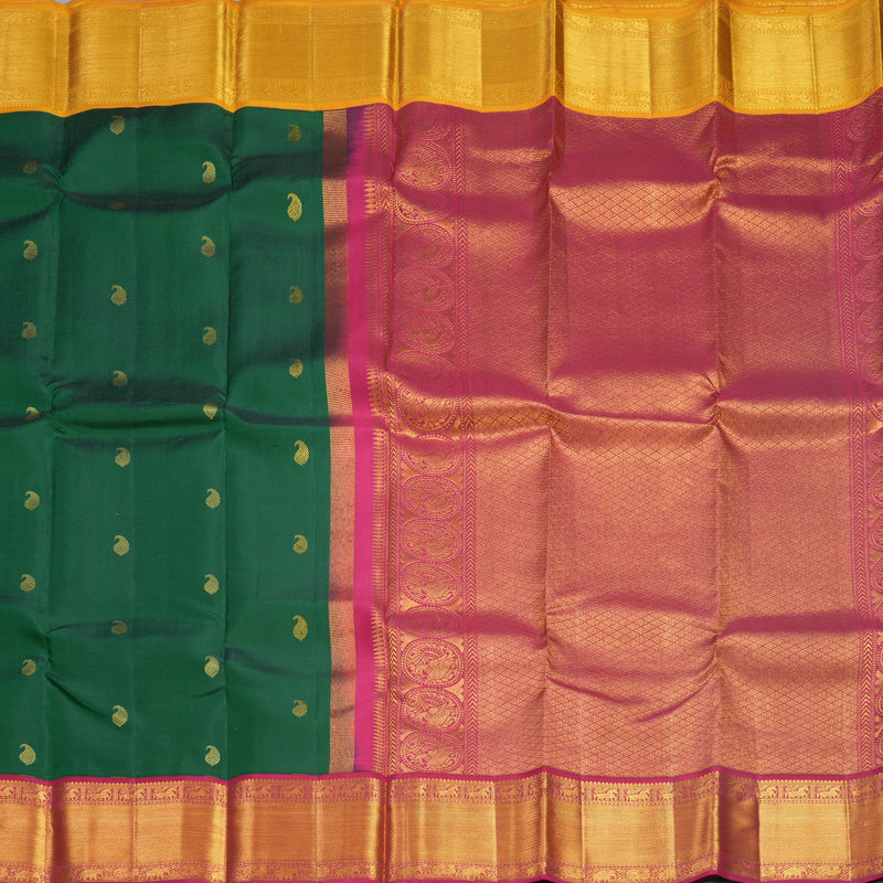 Hayagrivas Handloom Bottle Green Kanjivaram Silk Saree with Ganga Jamuna Border KBF569G13-5