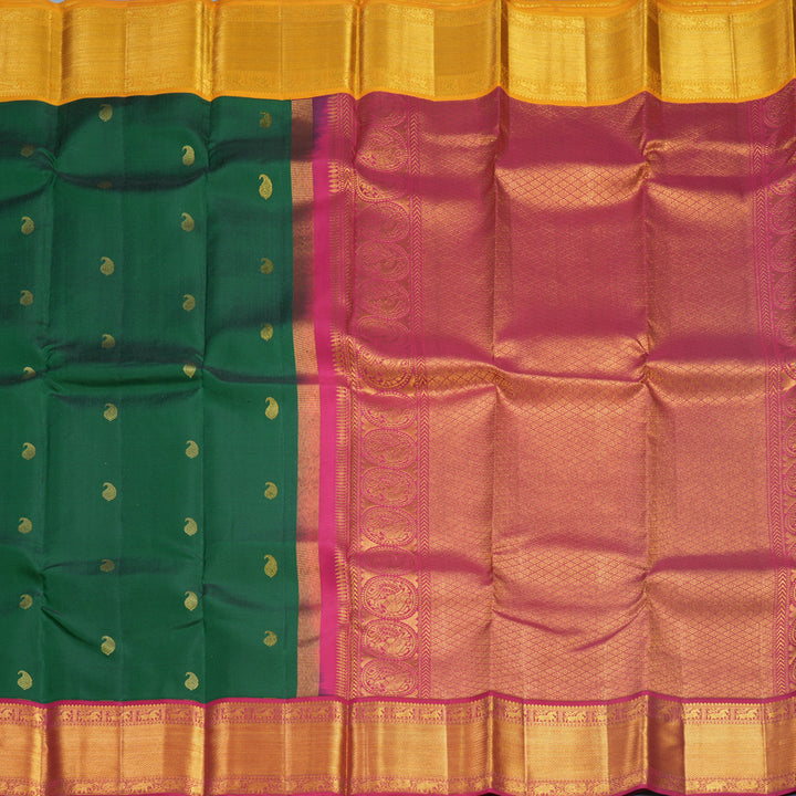 Hayagrivas Handloom Bottle Green Kanjivaram Silk Saree with Ganga Jamuna Border KBF569G13-5