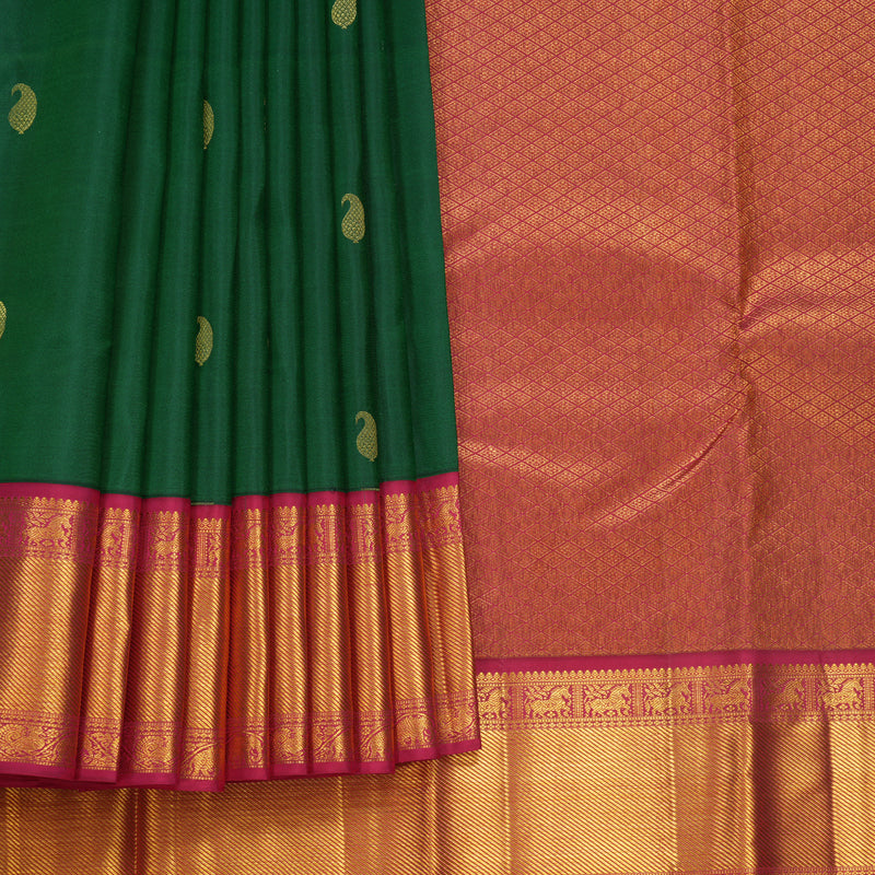 Hayagrivas Handloom Bottle Green Kanjivaram Silk Saree with Ganga Jamuna Border KBF569G13-5