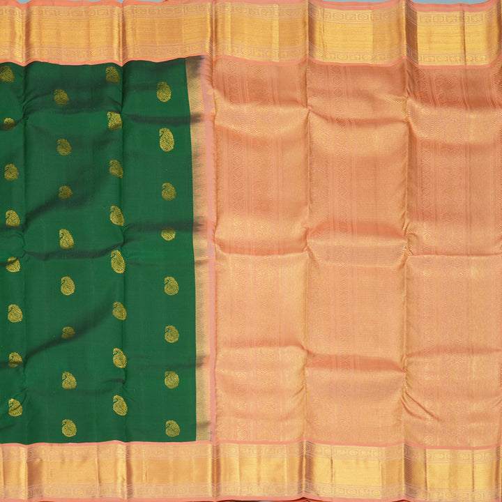 Hayagrivas Handloom Bottle Green Kanjivaram Silk Saree with Peach Orange Border KBF569G13-7
