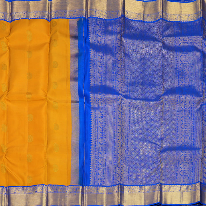 Hayagrivas Handloom Mustard Yellow Kanjivaram Silk Saree with MS Blue Border KBF569G13-8