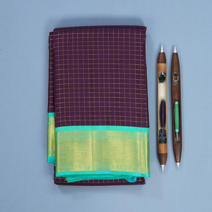 Hayagrivas Handloom Purple Kanjivaram Silk Saree with Sea Green Border KBF569G14-1