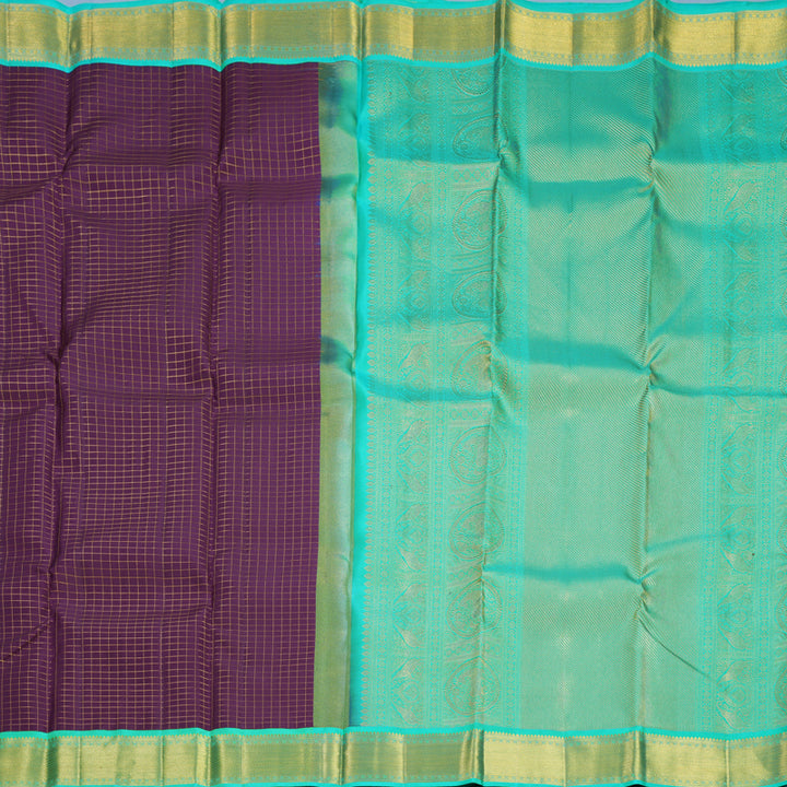 Hayagrivas Handloom Purple Kanjivaram Silk Saree with Sea Green Border KBF569G14-1