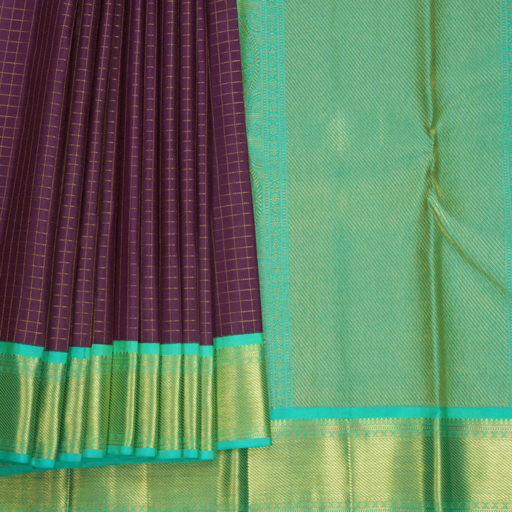 Hayagrivas Handloom Purple Kanjivaram Silk Saree with Sea Green Border KBF569G14-1