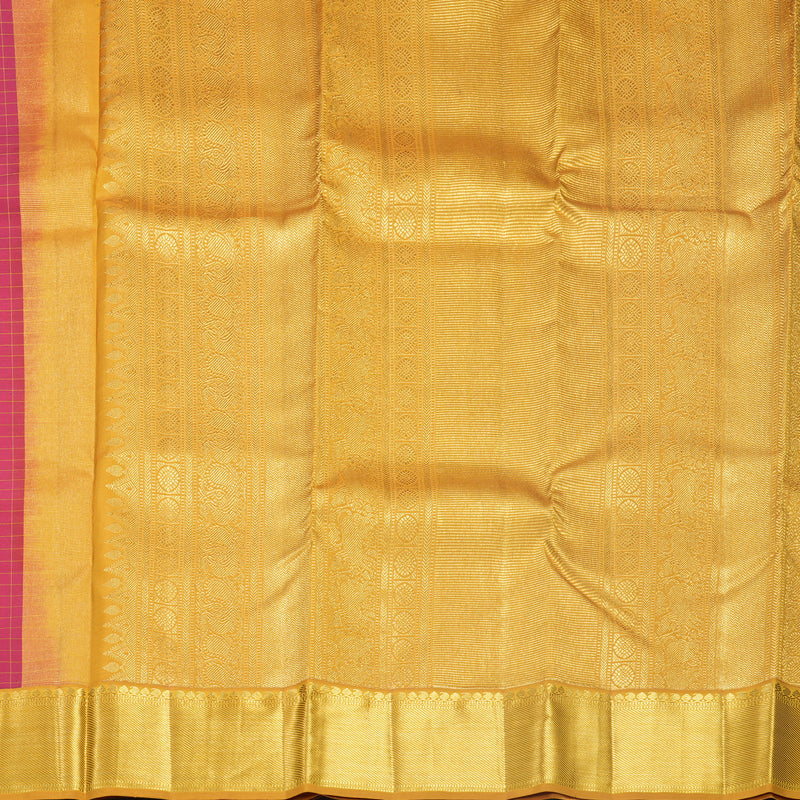 Hayagrivas Handloom Reddish-Pink Kanjivaram Silk Saree with Mustard Yellow Border KBF569G15-2