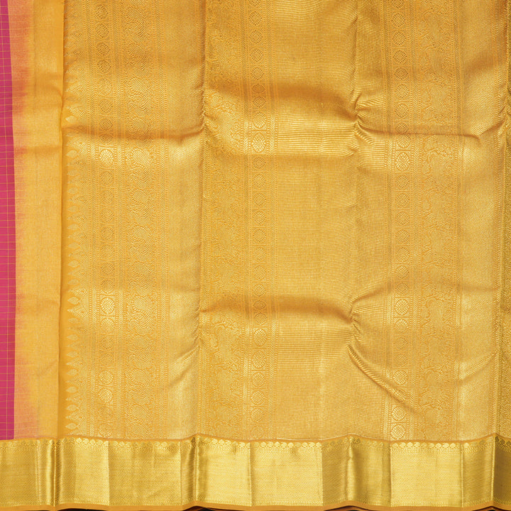 Hayagrivas Handloom Reddish-Pink Kanjivaram Silk Saree with Mustard Yellow Border KBF569G15-2