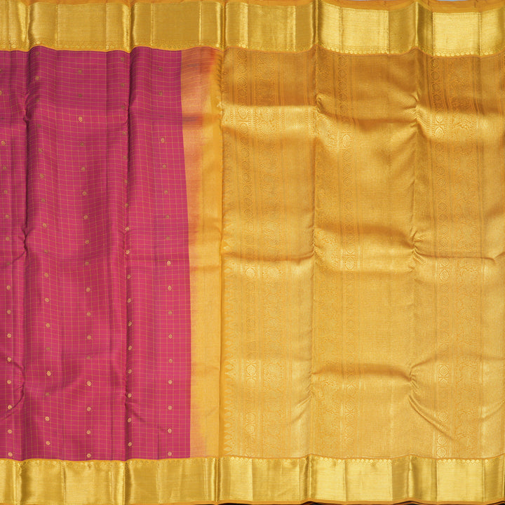 Hayagrivas Handloom Reddish-Pink Kanjivaram Silk Saree with Mustard Yellow Border KBF569G15-2