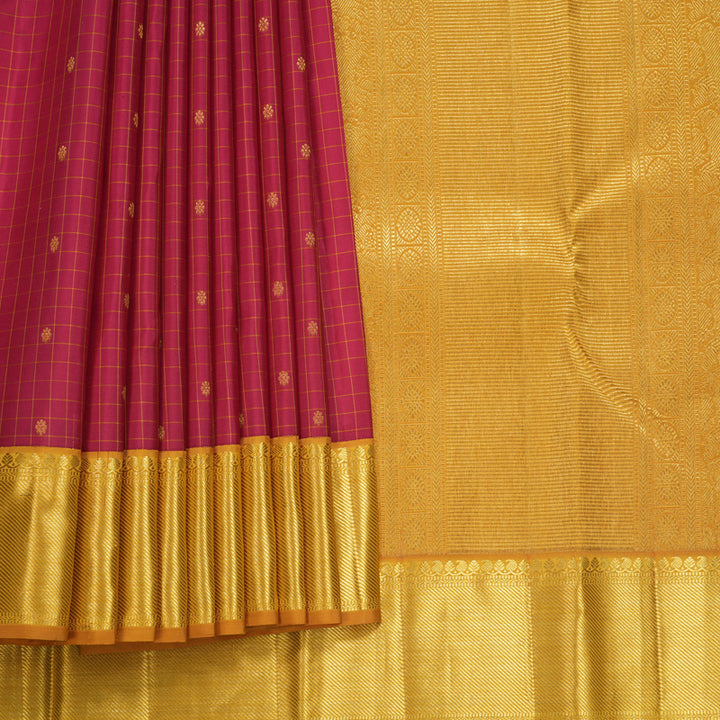 Hayagrivas Handloom Reddish-Pink Kanjivaram Silk Saree with Mustard Yellow Border KBF569G15-2
