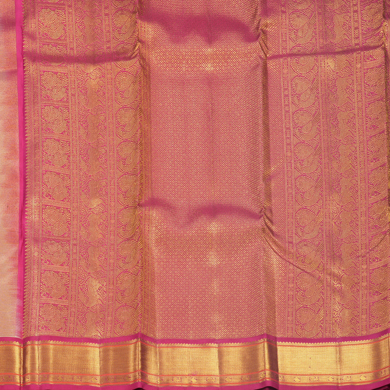 Hayagrivas Handloom Half-White Kanjivaram Silk Saree with Pink Border KBF569G16-1