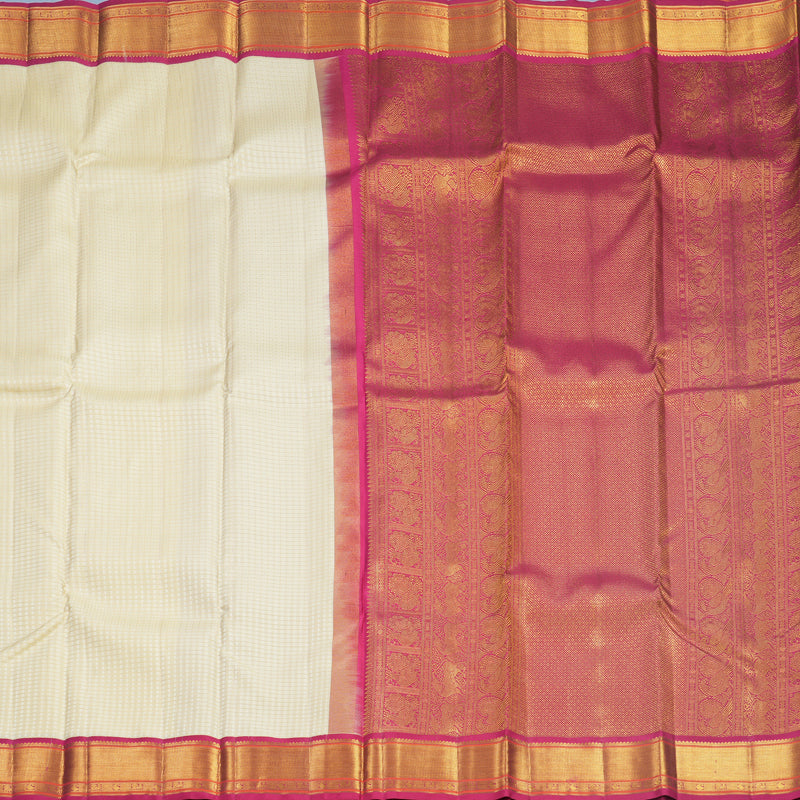 Hayagrivas Handloom Half-White Kanjivaram Silk Saree with Pink Border KBF569G16-1