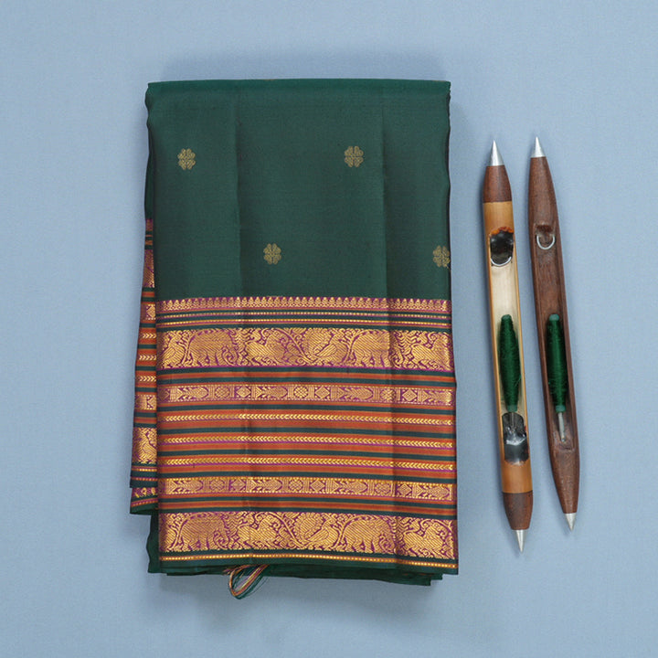 Hayagrivas Handloom Deep Peacock Green Kanjivaram Silk Saree KBF569G2-1