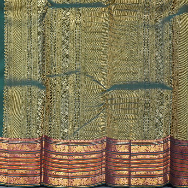Hayagrivas Handloom Deep Peacock Green Kanjivaram Silk Saree KBF569G2-1