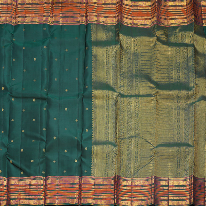 Hayagrivas Handloom Deep Peacock Green Kanjivaram Silk Saree KBF569G2-1
