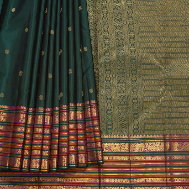 Hayagrivas Handloom Deep Peacock Green Kanjivaram Silk Saree KBF569G2-1