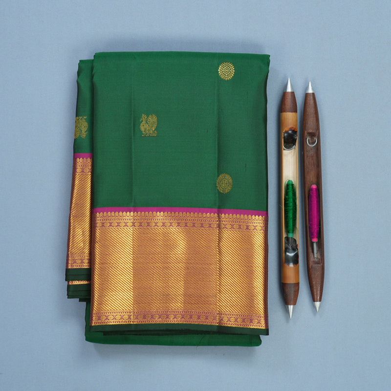 Hayagrivas Handloom Bottle Green Kanjivaram Silk Saree with Purple Border KBF569G3-1