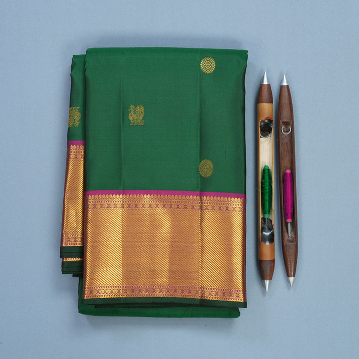 Hayagrivas Handloom Bottle Green Kanjivaram Silk Saree with Purple Border KBF569G3-1