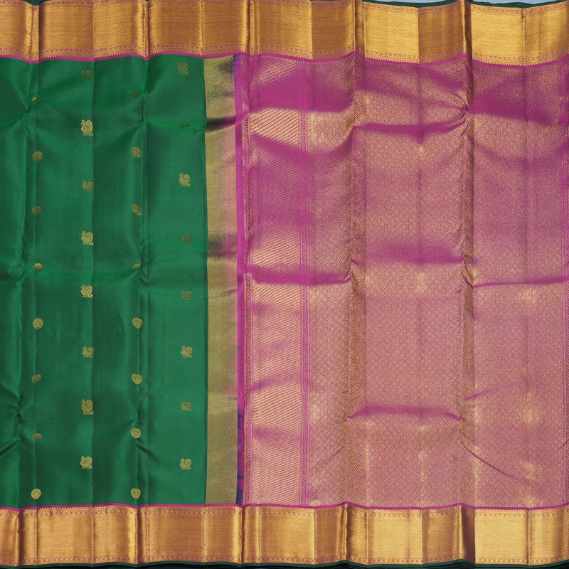 Hayagrivas Handloom Bottle Green Kanjivaram Silk Saree with Purple Border KBF569G3-1
