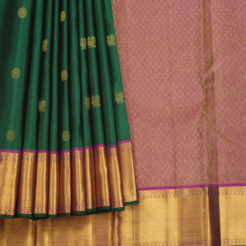 Hayagrivas Handloom Bottle Green Kanjivaram Silk Saree with Purple Border KBF569G3-1