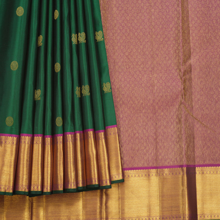 Hayagrivas Handloom Bottle Green Kanjivaram Silk Saree with Purple Border KBF569G3-1
