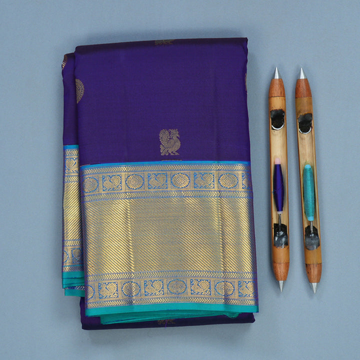 Hayagrivas Handloom MS Blue Kanjivaram Silk Saree with Aqua Blue Border KBF569G4-2