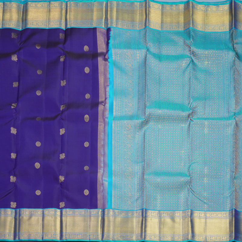 Hayagrivas Handloom MS Blue Kanjivaram Silk Saree with Aqua Blue Border KBF569G4-2