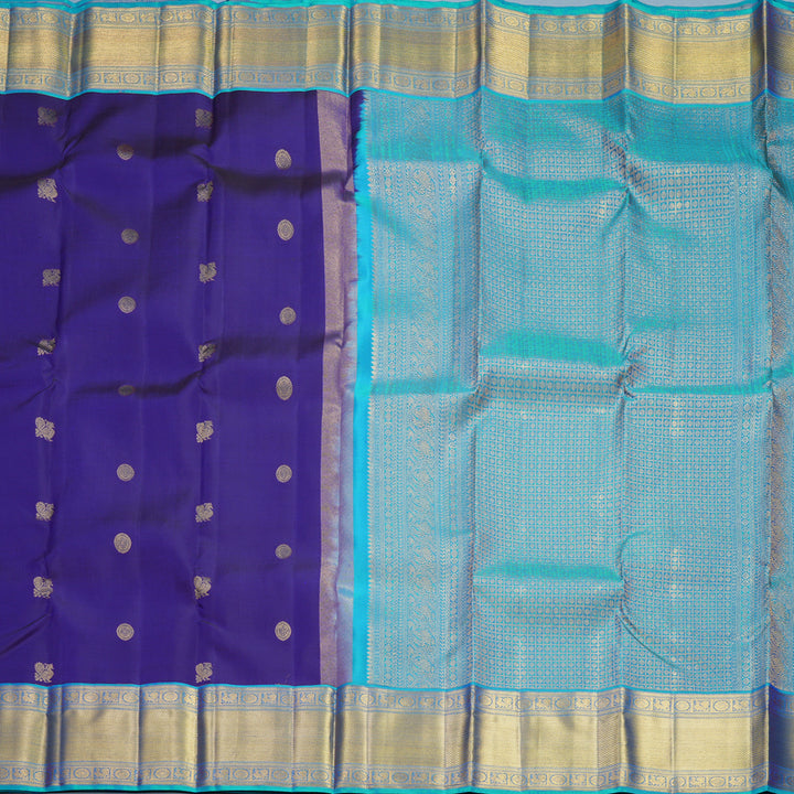 Hayagrivas Handloom MS Blue Kanjivaram Silk Saree with Aqua Blue Border KBF569G4-2
