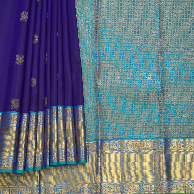 Hayagrivas Handloom MS Blue Kanjivaram Silk Saree with Aqua Blue Border KBF569G4-2