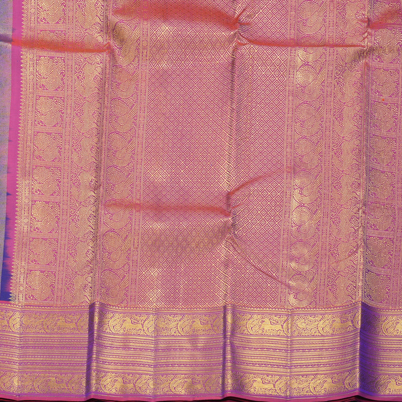 Hayagrivas Handloom MS Blue Kanjivaram Silk Saree with Rust Pink Border KBF569G4-3