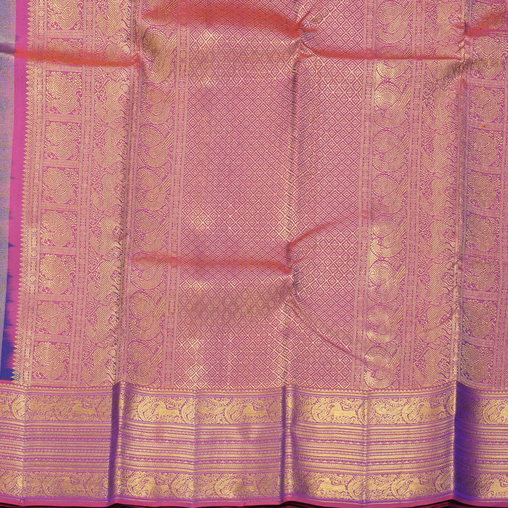 Hayagrivas Handloom MS Blue Kanjivaram Silk Saree with Rust Pink Border KBF569G4-3