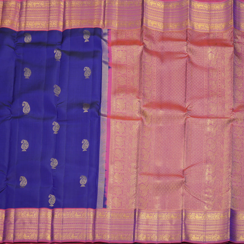 Hayagrivas Handloom MS Blue Kanjivaram Silk Saree with Rust Pink Border KBF569G4-3
