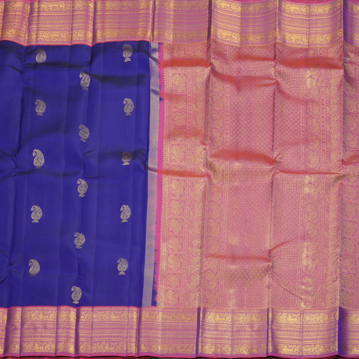 Hayagrivas Handloom MS Blue Kanjivaram Silk Saree with Rust Pink Border KBF569G4-3