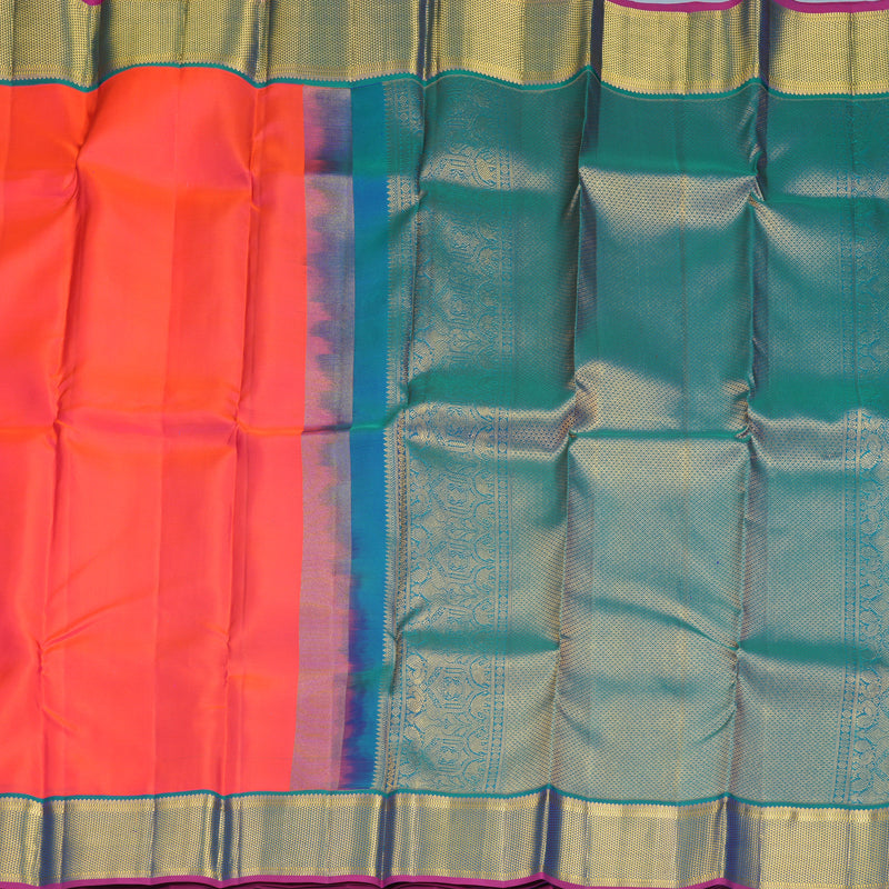 Hayagrivas Handloom Bright Orangish-Pink Kanjivaram Silk Saree with Mayilkazhuthu Border KBF569G5-1