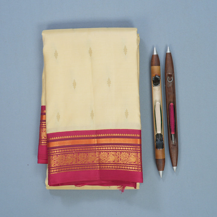 Hayagrivas Handloom Ivory Kanjivaram Silk Saree with Pink Border KBF569G6-1