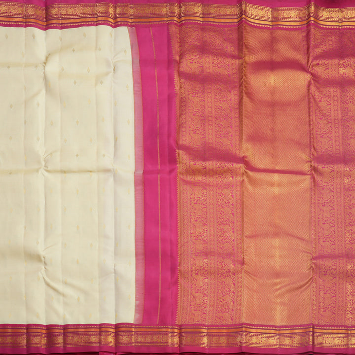 Hayagrivas Handloom Ivory Kanjivaram Silk Saree with Pink Border KBF569G6-1