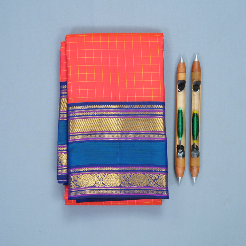 Hayagrivas Handloom Peach Pink Kanjivaram Silk Saree with Mayilkazhuthu Border KBF569G9-1
