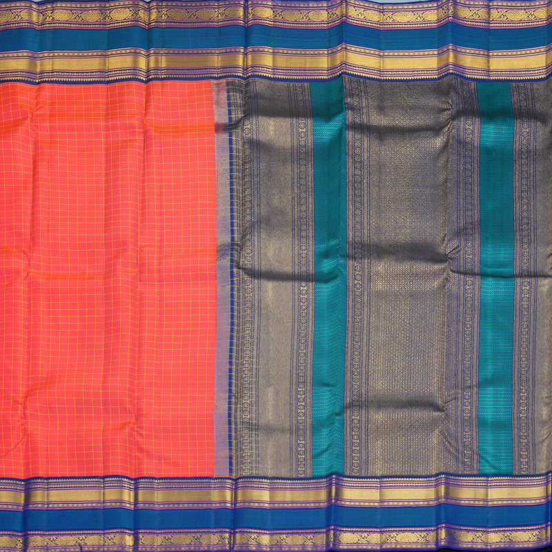 Hayagrivas Handloom Peach Pink Kanjivaram Silk Saree with Mayilkazhuthu Border KBF569G9-1