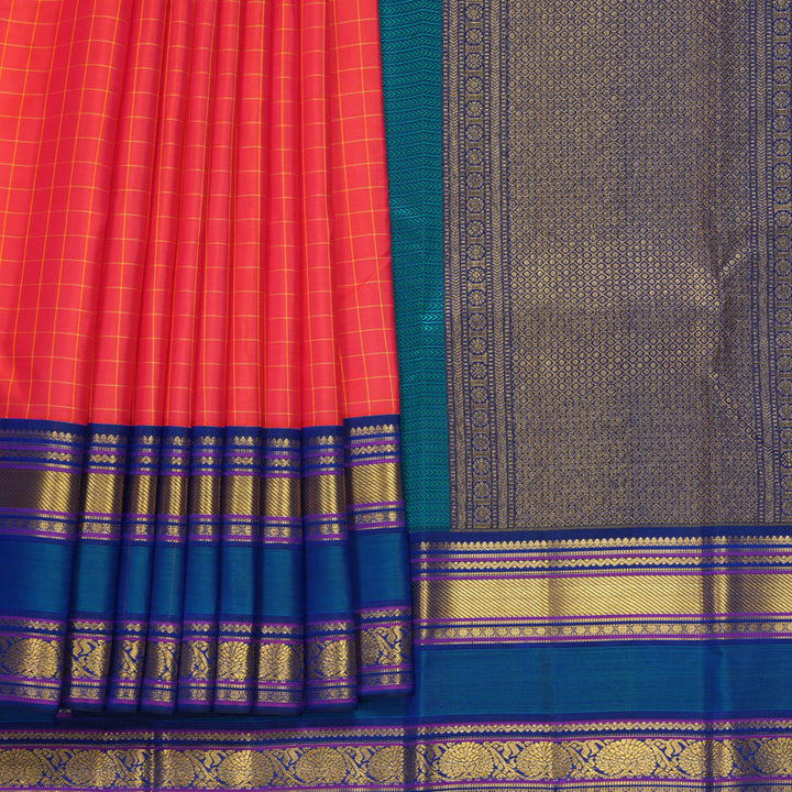 Hayagrivas Handloom Peach Pink Kanjivaram Silk Saree with Mayilkazhuthu Border KBF569G9-1