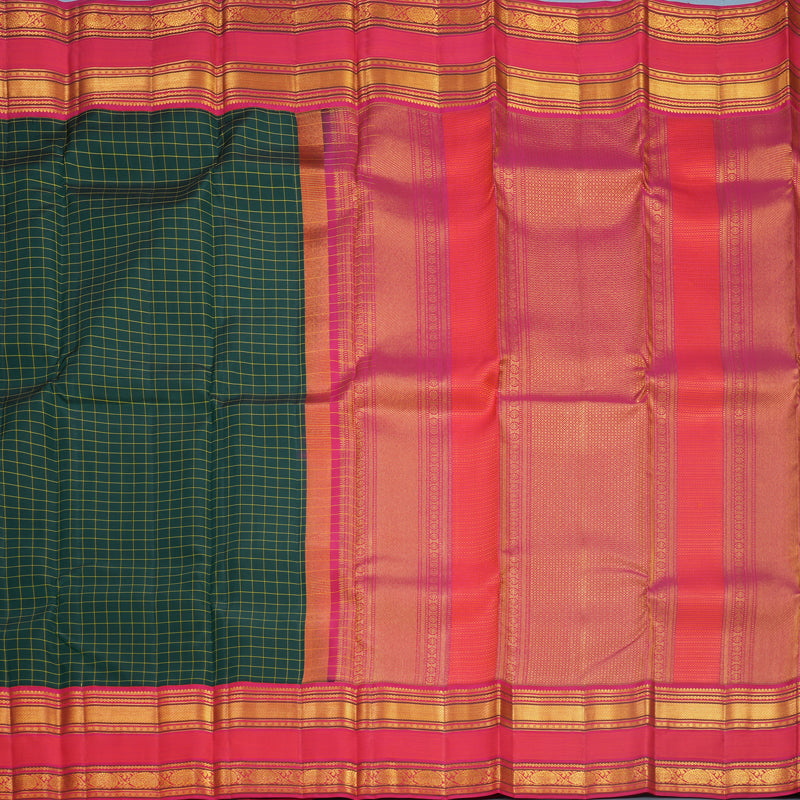 Hayagrivas Handloom Bottle Green Kanjivaram Silk Saree with Reddish-Pink Border KBF569G9-2