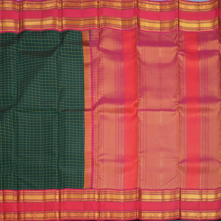 Hayagrivas Handloom Bottle Green Kanjivaram Silk Saree with Reddish-Pink Border KBF569G9-2