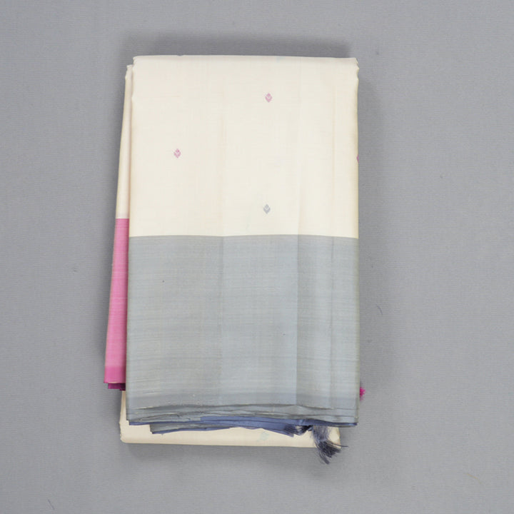 Hayagrivas Handloom Half-White Kanjivaram Silk Saree with Ganga Jamuna Border KBF570G4-2